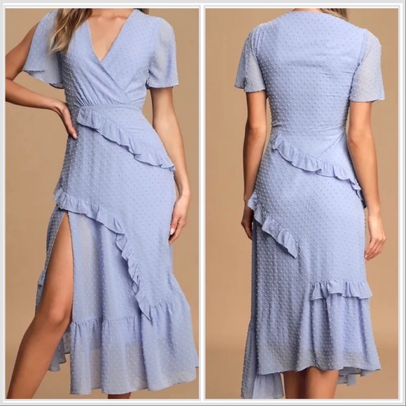 Lulus Dresses & Skirts - Next to You Periwinkle Blue Swiss Dot Ruffled Midi Dress